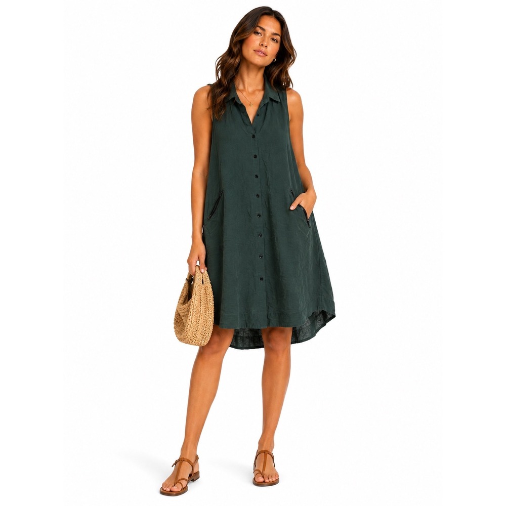 Rachel Rachel Roy Dress Women XL Green Sleeveless Button Front Utility Lagenlook